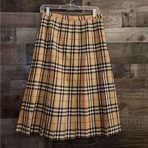 Burberry Tan Midi A-Line Pleated Skirt